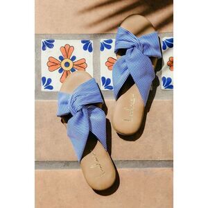 Lulus Santana Blue Striped Slide Sandals - Size 8